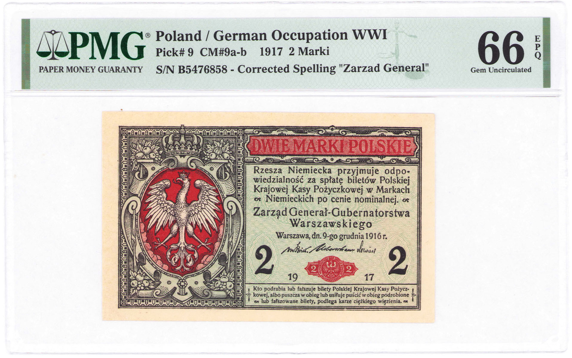2 marki polskie 1917 seria B - Generał PMG 66 EPQ (2MAX) - RZADKOŚĆ